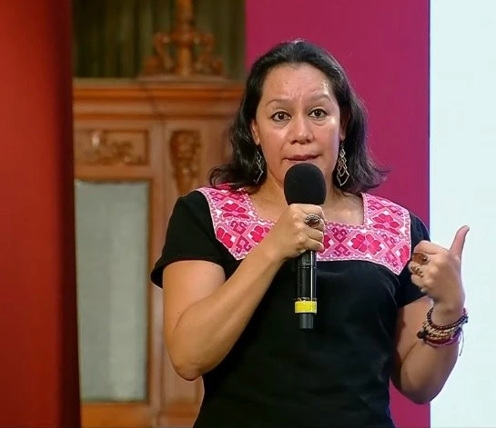 La titular de Bienestar, María Luisa Albores durante conferencia de prensa. Fotograma tomado del video emitido por el Gobierno de México