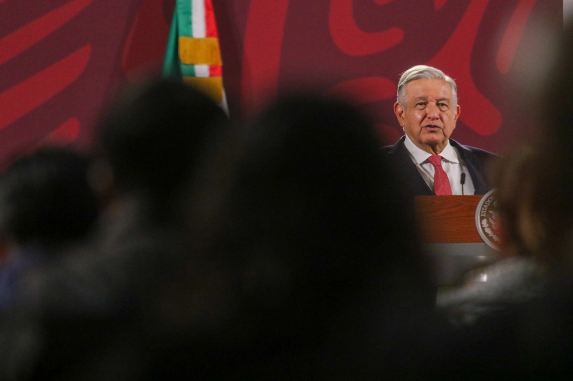 El presidente Andrés Manuel López Obrador, durante la conferencia de este lunes 7 de noviembre, desde Palacio Nacional. Foto Cuartoscuro
