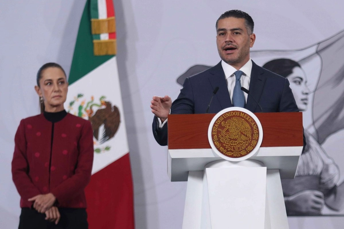 El secretario de Seguridad, Omar García Harfuch, durante la conferencia presidencial de este martes 9 de diciembre. 