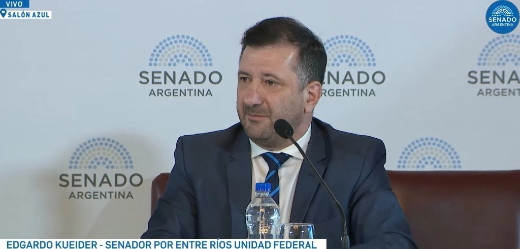 Captura de pantalla del senador Edgardo Kueider en el canal del Congreso de Argentina.