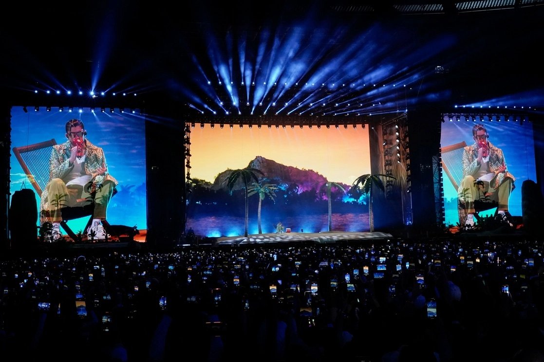 Bad Bunny se presentó en un concierto en el Estadio Azteca en la Ciudad de México, el viernes 9 de diciembre de 2022. Foto Ap