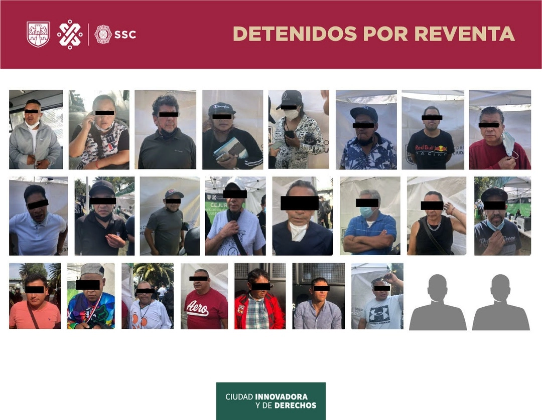 El Juez Cívico determinará la sanción correspondiente a las 25 personas detenidas por la reventa de boletos para el evento de Fórmula 1 “El Gran Premio de la Ciudad de México 2021”, que se realizó ayer en el Autódromo Hermanos Rodríguez. Foto cortesía SSC