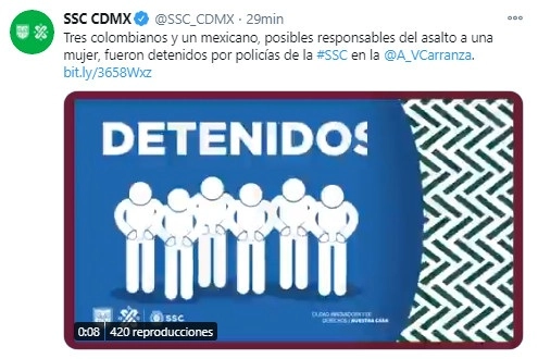 Los hombres y lo asegurado fueron puestos a disposición del ministerio público que determinará su situación jurídica. Imagen tomada del Twitter @SSC_CDMX

