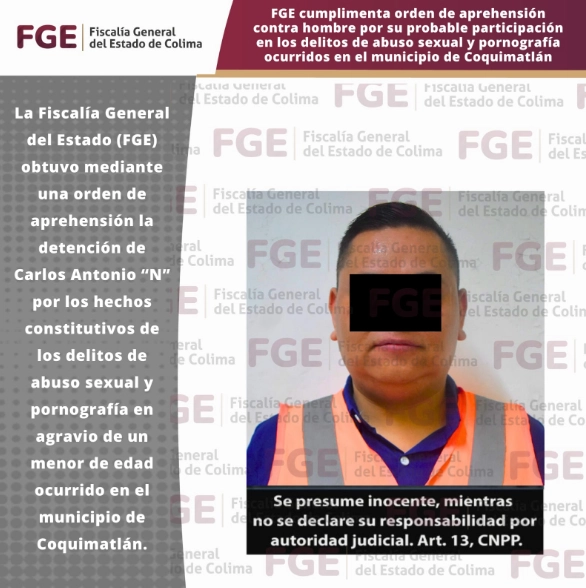 El juez giró la orden de aprehensión en contra de Carlos Antonio Chavira George, siendo detenido por agentes de la Policía Estatal este 2 de septiembre de 2024. Foto @FiscaliaColima
