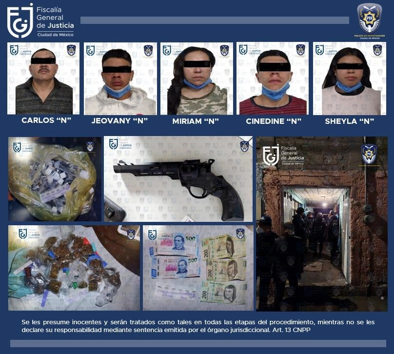 La fiscalía capitalina informó que los detenidos en un cateo en Azcapotzalco cuentan con antecedentes penales. Foto FGJ