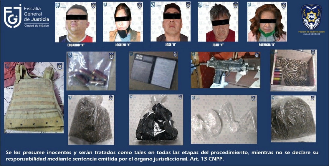 Los detenidos y lo asegurado fueron puestos a disposición del agente del Ministerio Público de de la Fiscalía General de Justicia de la Ciudad de México, quien integra la carpeta de investigación, el 15 de marzo de 2021. Imagen tomada del Twitter de @FiscaliaCDMX