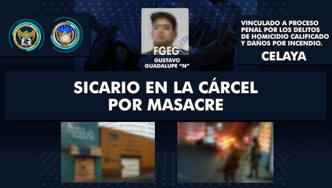 La Fiscalía de Guanajuato informó que arrestó al cuarto sicario que participó en el asesinato de 12 personas en el hotel y bar Gala, en el municipio de Celeya. Foto FGE