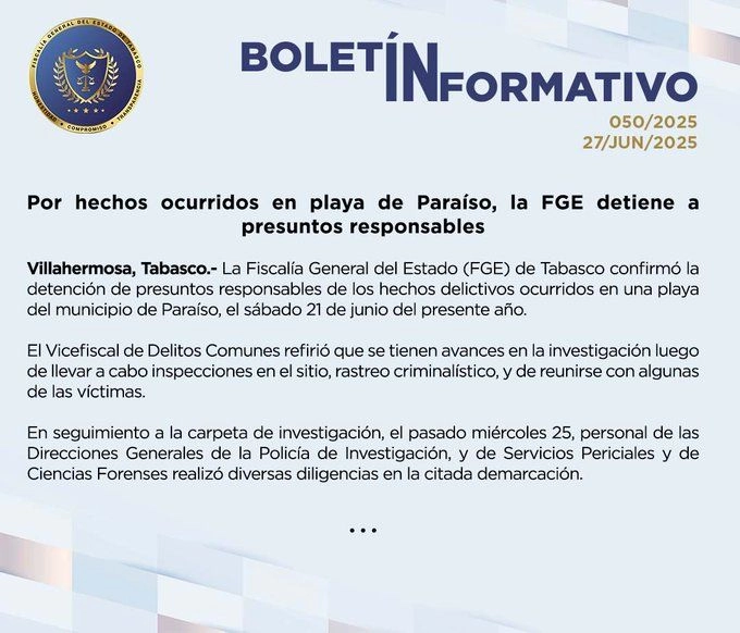 Boletín informativo sobre el avance de las investigaciones. Foto