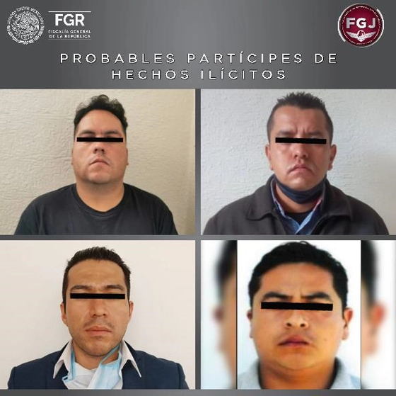 Elementos de la FGR que fueron detenidos por su presunta participación en el robo a una casa habitación, en el fraccionamiento Hacienda de Vallescondido, en Atizapán de Zaragoza, Edomex, realizado el 5 de abril de 2020. Foto cortesía FGJEM