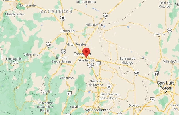 La Coordinación Nacional Antisecuestro informó que gracias al trabajo conjunto con autoridades de Zacatecas y Coahuila se logró la detención de dos presuntos secuestradores. Captura de imagen de Google Maps