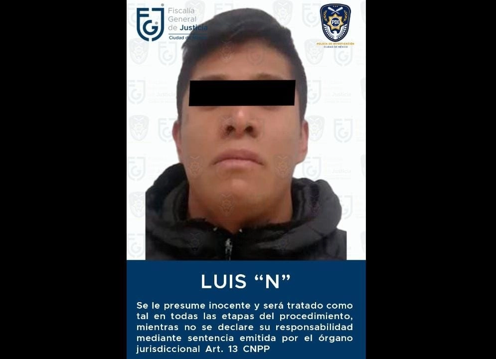 Luis “N”, alias 'El Wicho', fue detenido por su presunta participación en el feminicidio de Vannia, su pareja sentimental. Foto FGJCDMX