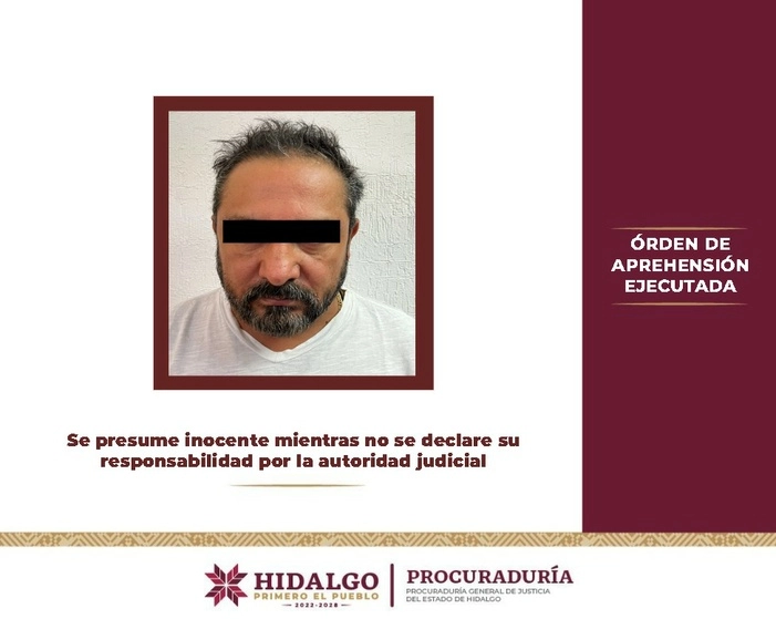 Fue detenido este martes por agentes de la División de Investigación de la Agencia de Investigación Criminal de la Procuraduría General de Justicia del Estado de Hidalgo (PGJEH). Foto tomada de Facebook @pgjeh