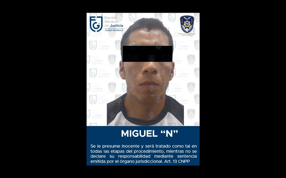 Miguel N fue detenido por su probable participación en la comisión de delito contra la salud, aunque podría estar relacionado con un feminicidio ocurrido en diciembre de 2022. Foto FGJ