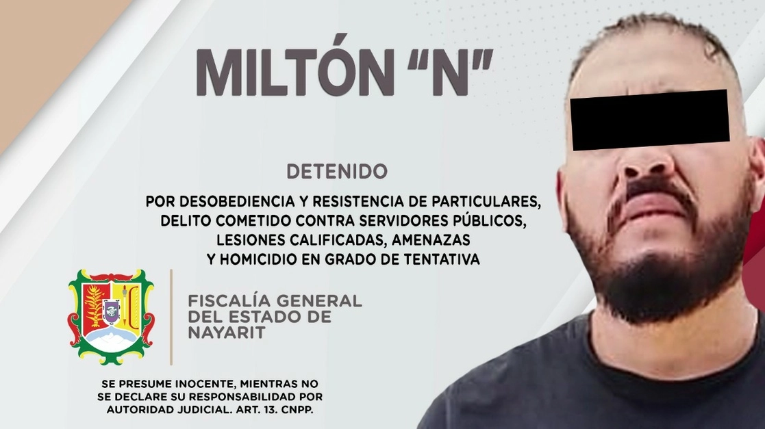 El detenido se resistió y agredió a los elementos ministeriales, quienes realizaban diligencias en inmuebles asegurados. Foto cortesía Fiscalía General de Nayarit