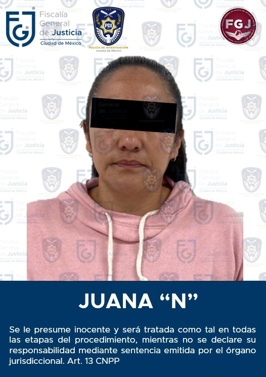 Juana N será tratada como inocente mientras dure su proceso judicial. Foto Fiscalía capitalina