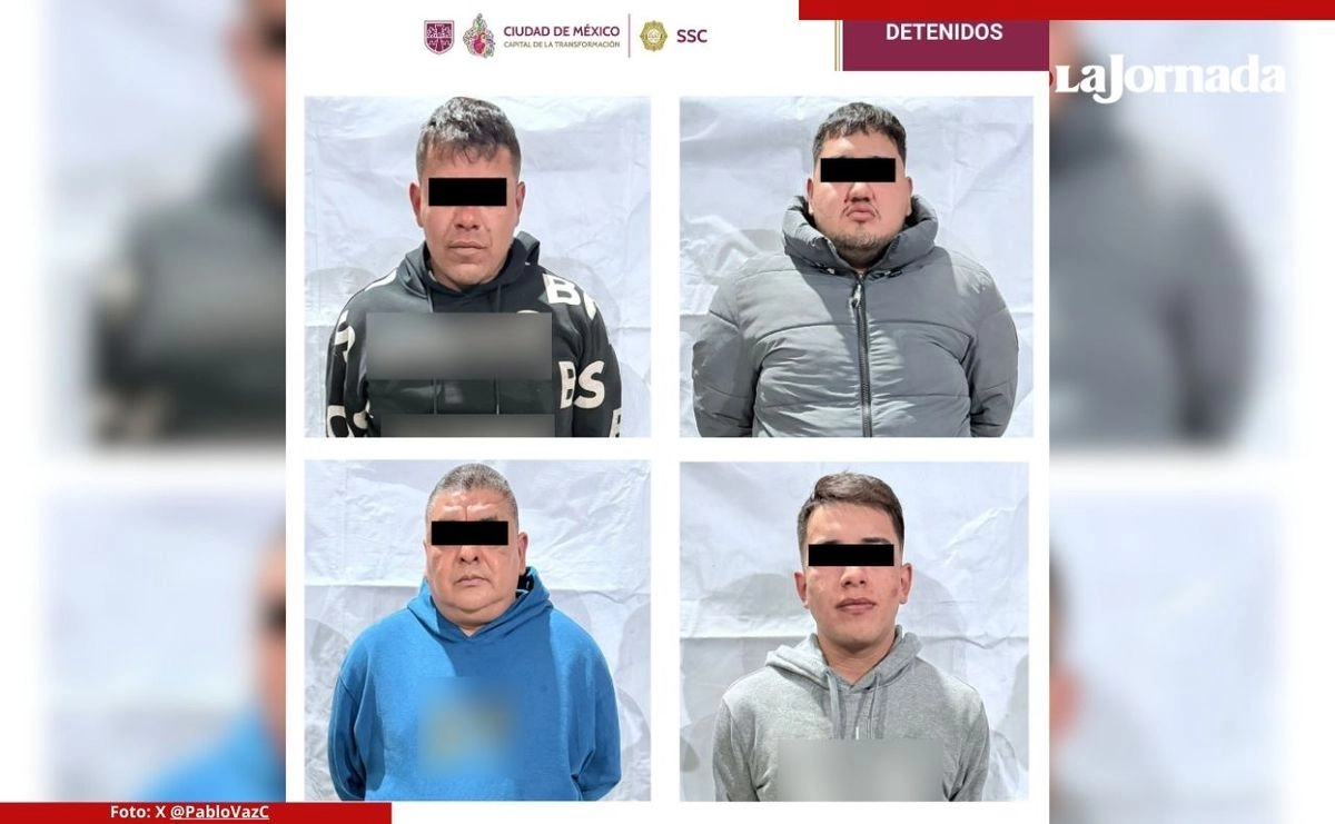 Los detenidos, identificados como integrantes de la célula delicitiva 'Los Gansos' son Zarak Ballinas, alias 'El Zarak'; Gustavo Mendoza, alias 'Ganso Menor'; Erick Mauricio Ruiz, alias 'El Mau' y Karim Ballias. Foto 