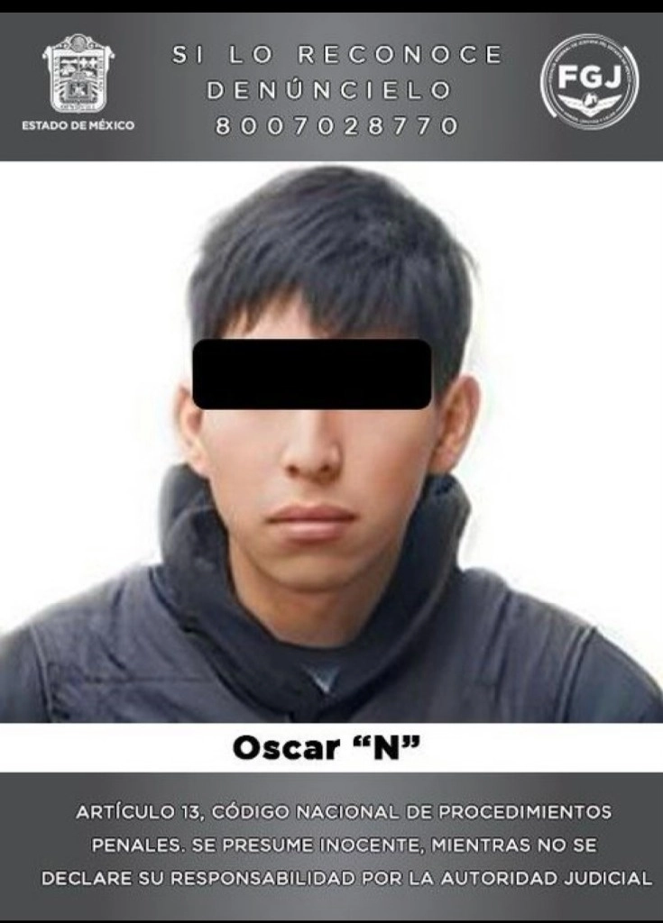 La FGJEM informó de la detención de Oscar “N” acusado de haber rociado con gasolina y prendido a Cristian de 18 años de edad. Foto cortesía de la Fiscalía
