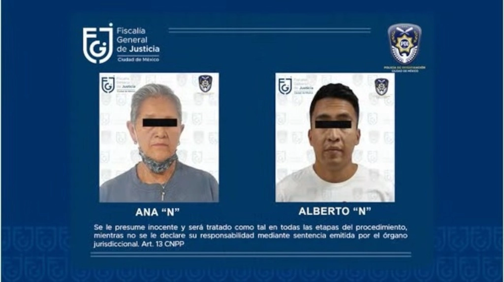María ‘N’’ y Alberto Alfonso ‘N’, maestra de natación y guardavidas, respectivamente, de la alberca en la que perdió la vida un estudiante de seis años del Colegio Williams, quien sufrió asfixia por sumersión, fueron detenidos por elementos de la Fiscalía capitalina, el 13 de noviembre de 2022. Imagen difundida por la dependencia 