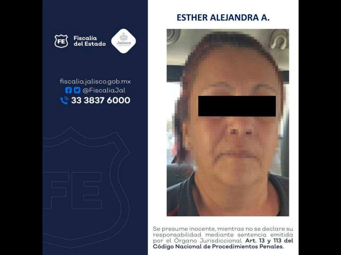 Esther Alejandra H. fue detenida por robo de un recién nacido de la clínica 45 del IMSS de Guadalajara, Jalisco. Foto tomada del Twitter de @FiscaliaJal
