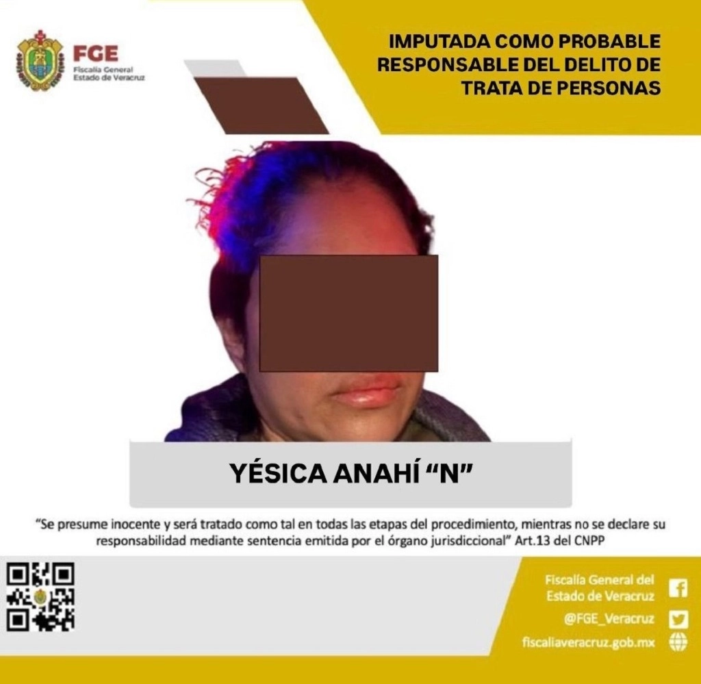 Yésica Anahí “N” está presuntamente relacionada a la desaparición y secuestro de seis mujeres colombianas ocurrido a finales de septiembre. Foto Tomada de X @FGE_Veracruz