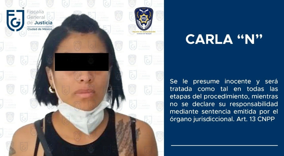 Carla “N” fue detenida por policías ministeriales por su presunta participación en los delitos de feminicidio y homicidio calificado. Foto FGJCDMX