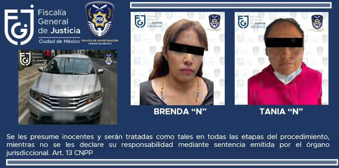 Tania “N” y Brenda “N” fueron detenidas por su  presunta responsabilidad en la desaparición de una persona. Foto FGJCDMX