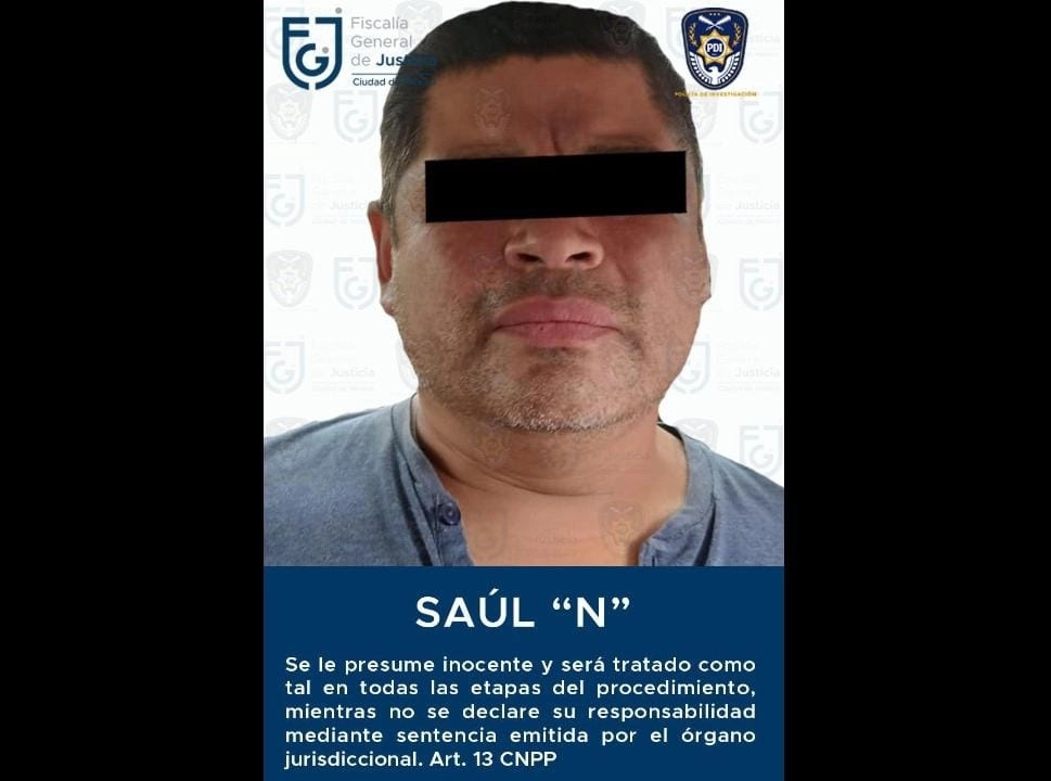 Saúl N fue detenido por su presunta participación en el delito de feminicidio, cometido en junio pasado en Xochimilco. Foto FGJCDMX