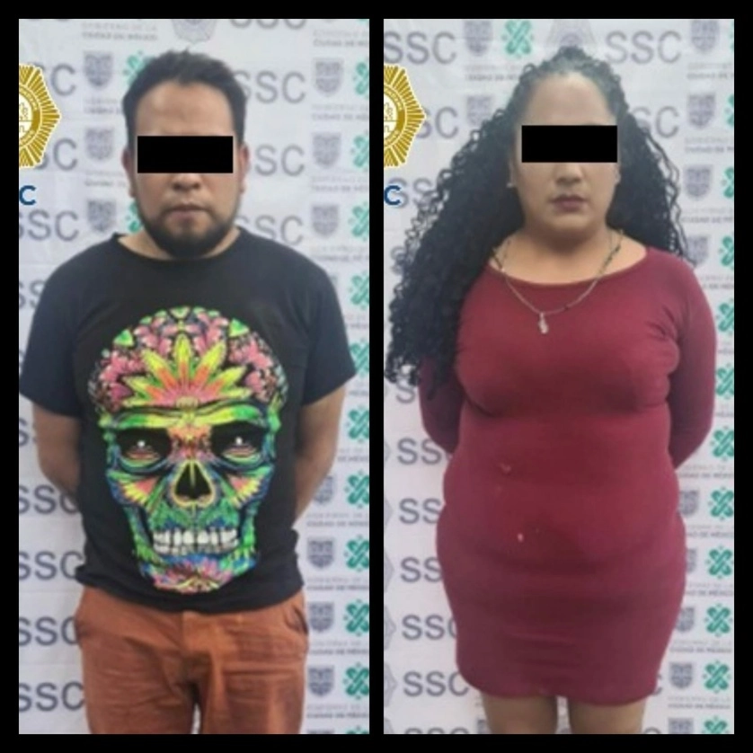 La pareja, presuntamente dedicada a extorsionar a través de la modalidad conocida como 'montachoques', fue detenida en Iztapalapa. Foto SSC