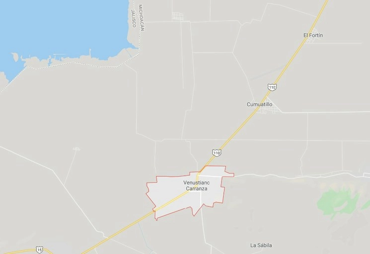 En la cabecera municipal de Venustiano Carranza, fueron detenidos nueve presuntos integrantes del Cártel Jalisco Nueva Generación. Captura de imagen de Google Maps