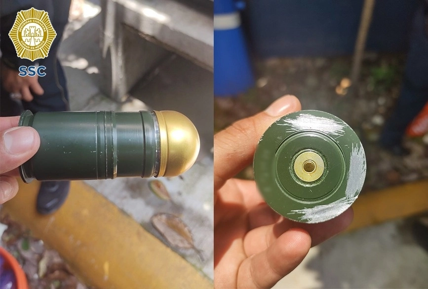 Uno de los cartuchos de granada decomisados. Foto Cortesía SSPC-CDMX