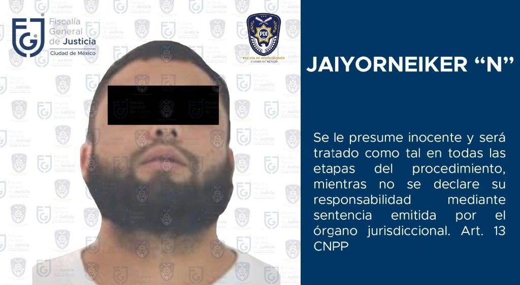 Se ejecutó una orden de aprehensión contra el venezolano Jaiyorneiker Bronley N, por su presunta participación en el delito de homicidio calificado, durante una riña el 7 de enero en la avenida Ferrocarril Industrial. Imagen cortesía FGJ-CDMX