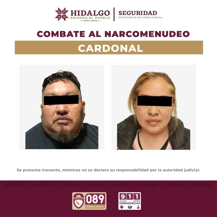 La detención de Marlen Escobar Álvarez, directora de Ecología del municipio de El Cardonal, y de su esposo, Enrique H, derivó de denuncias ciudadanas anónimas. Imagen tomada del Twitter de @SSP_Hidalgo
