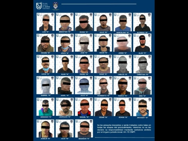 Se ejecutaron las órdenes de aprehensión contra una mujer y 32 hombres en cuatro alcaldías; en algunos casos en reclusión y uno con oficio de colaboración, en Mazatlán, Sinaloa. Foto cortesía FGJ