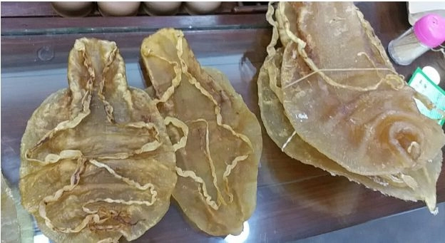 La FEMDO detuvo a un hombre al que estaba dirigido un cargamento de buches de totoaba, que fue enviado de Japón a México en dos maletas que se localizaron en el AICM. Foto tomada de X @GI_TOC_esp.