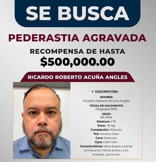 El gobierno de Baja California ofrecía una recompensa por información para capturar al profesor acusado. Foto @FGEBC