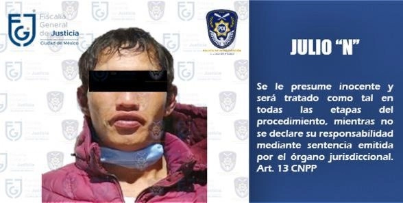 Julio "N", "El Junior" fue detenido por policías de investigación en San Mateo Tlaltenango, alcaldía Cuajimalpa. Foto tomada del Twitter de @FiscaliaCDMX