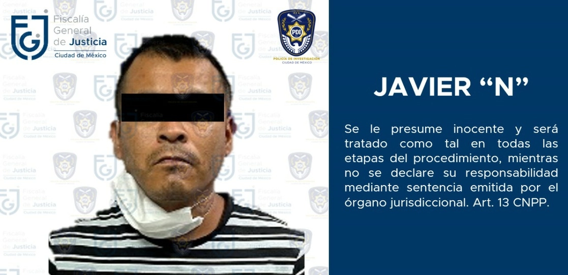 Javier ‘N’ fue aprehendido por detectives de la FGJ CDMX y trasladado al Reclusorio Sur de la capital mexicana, Foto Tomada del Twitter @PDI_FGJCDMX
