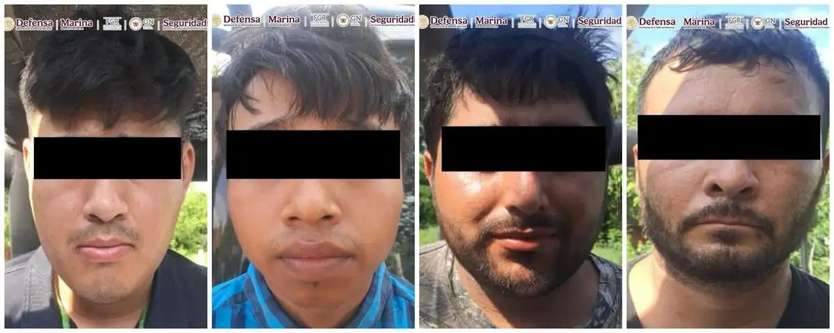 Cuatro de los cinco integrantes de 'Los Mayos' detenidos en Culiacán. 