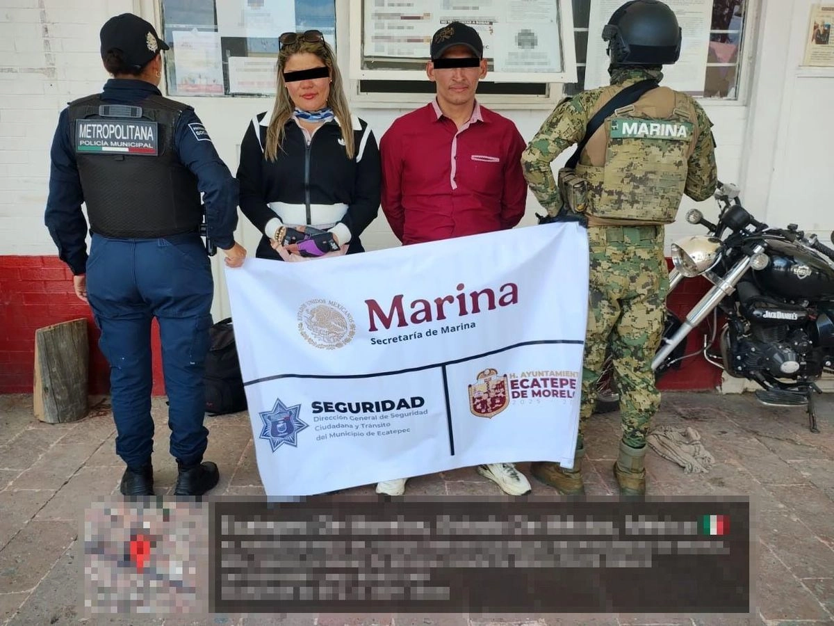 La Secretaría de Marina informó que la detención ocurrió durante "un patrullaje de vigilancia terrestre sobre la avenida General Manuel Ávila Camacho, donde fueron asegurados Carlos Andrés “N” y Zulma “N”, ‘La Güera’. Foto cortesía Semar