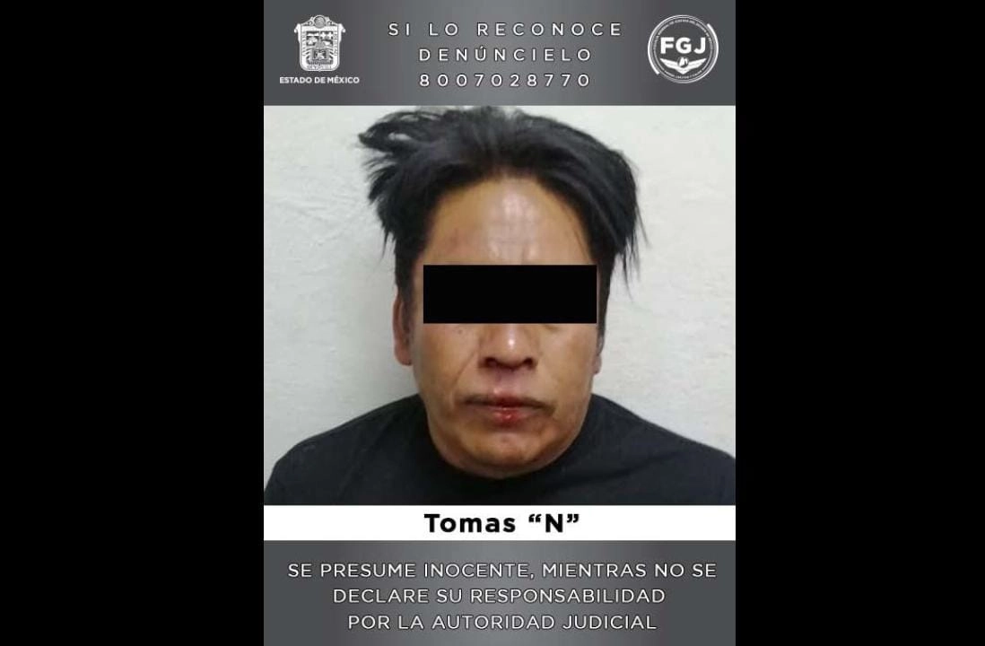 Tomás “N”, alias “El Diablo”, identificado como posible líder de un grupo delictivo que opera en el municipio de Nicolás Romero, fue detenido este sábado. Foto FGJEM