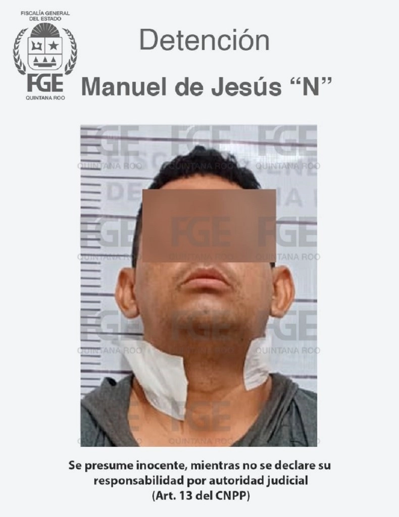 Manuel de Jesús "N" fue detenido por elementos de la FGE de Quintana Roo. Foto Tomada de X @FGEQuintanaRoo  