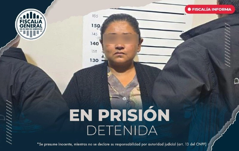 Beatriz Barrón Morales, regidora panista de Huimilpan, Querétaro, fue detenida por agentes de investigación por el delito de uso indebido de documentos y fraude. Foto Tomada de X @fiscaliaqro