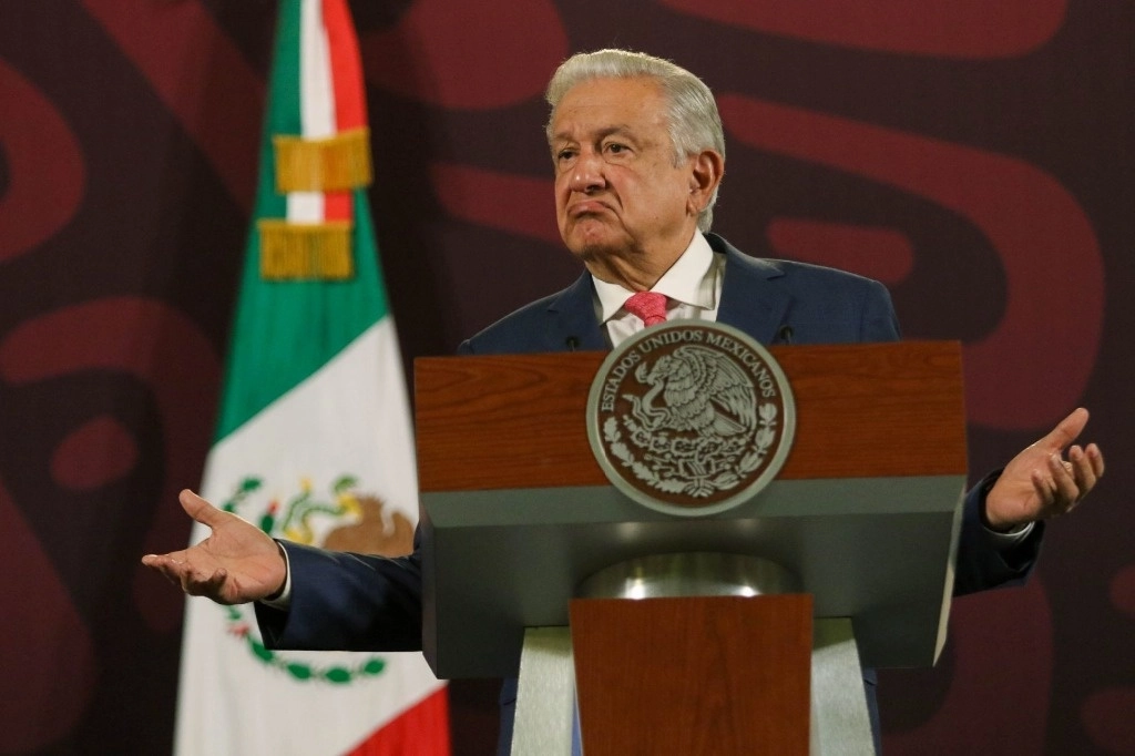 El presidente López Obrador, desde Palacio Nacional, en donde ofreció su conferencia, el 29 de abril de 2024. Foto Cuartoscuro 