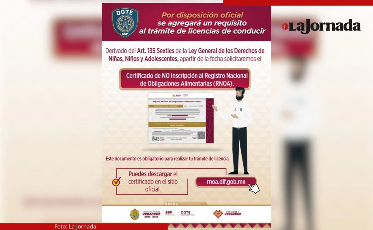 A través de redes sociales la SSP señaló que para poder realizar los trámites correspondientes para la licencias de manejo se deberá presentar el certificado del Registro Nacional de Obligaciones Alimentarias. 