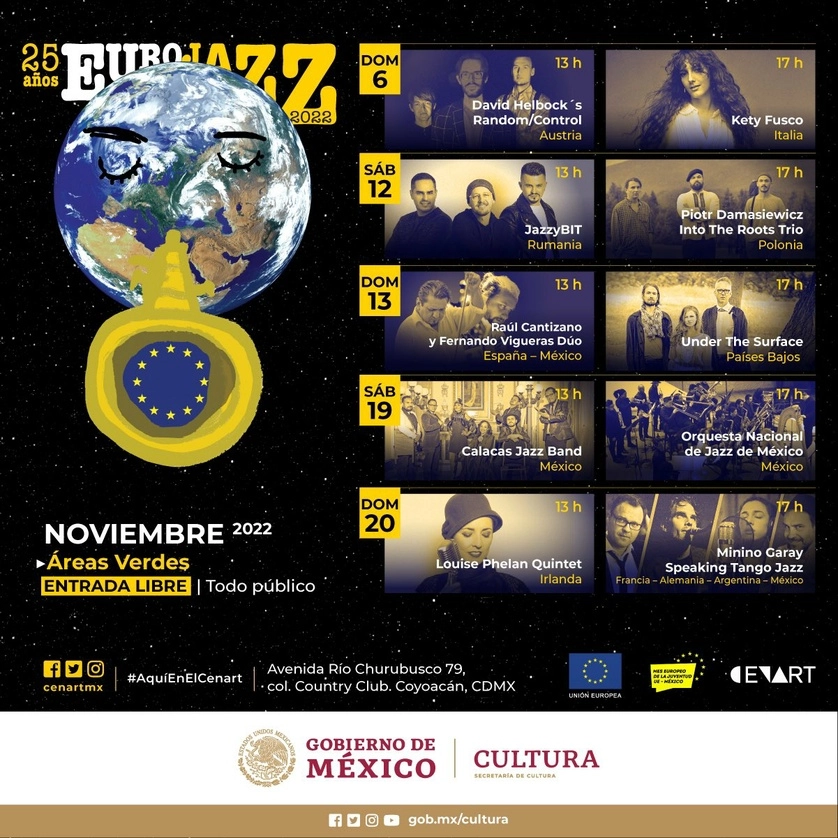 El festival Eurojazz se llevará a cabo del 6 al 30 de noviembre en el Centro Nacional de las Artes(Cenart). Foto tomada de Twitter @cenartmx.