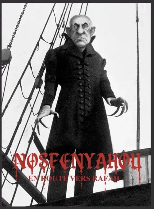 La Presse, un periódico digital en francés, mostró a Netanyahu con una evocación al vampiro. Foto Difundida en redes sociales