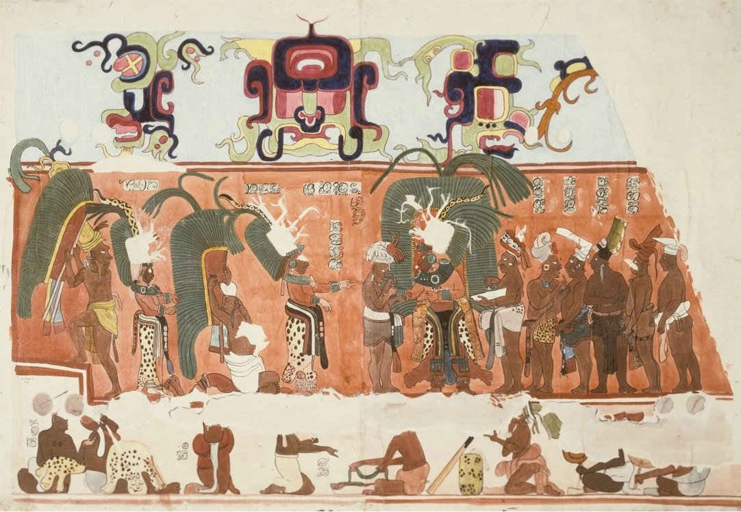 Una de las acuarelas que realizó de la bóveda norte de un edificio en el sitio arqueológico de Bonampak, Chiapas. Foto cortesía Instituto de Investigaciones Estéticas de la Universidad Nacional Autónoma de México 