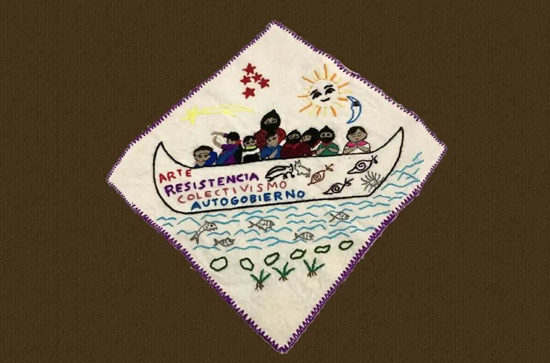 Uno de los bordados difundido en el comunicado. Foto: Enlace Zapatista  