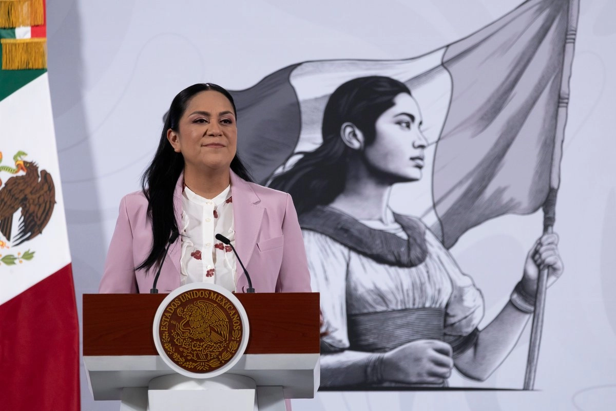 Ariadna Montiel, secretaria de Bienestar, ayer en la conferencia mañanera. Foto 