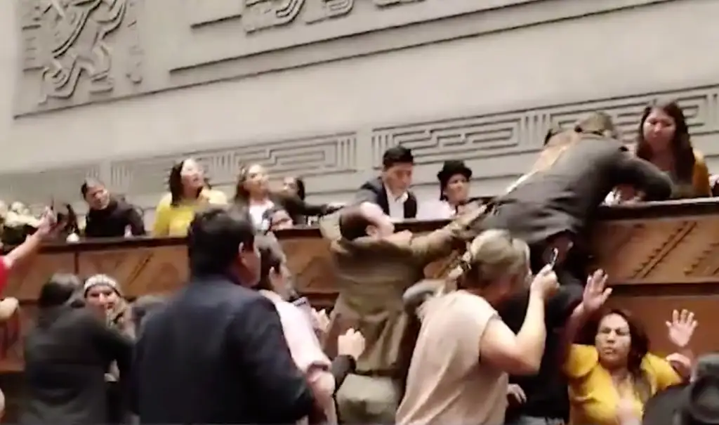 Los legisladores de la misma bancada se pelearon entre ellos y luego con los de la oposición. Captura de pantalla del video que circula en redes
